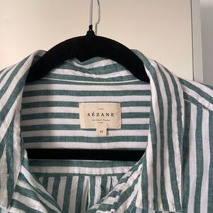 Sézane Green and White Striped Shirt